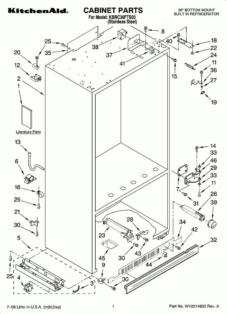 CABINET PARTS Diagram and Parts List for KBRC36FTS03  KitchenAid Refrigerator