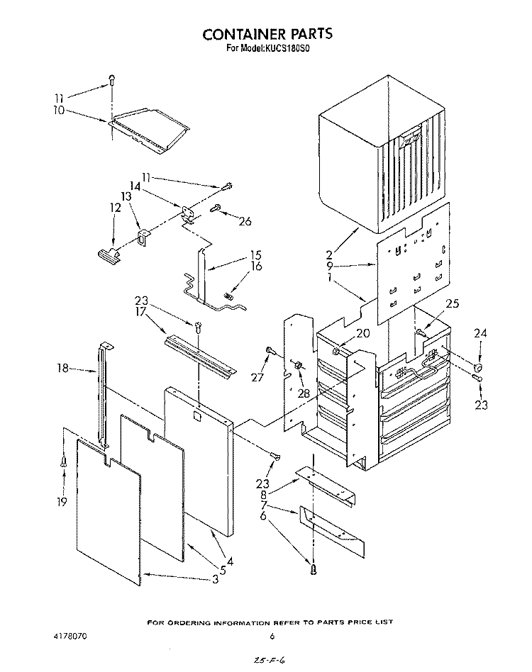 CONTAINER Diagram and Parts List for KUCS180S0  KitchenAid Trash Compactor