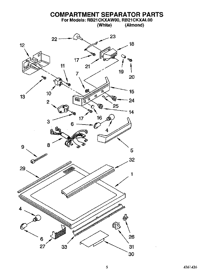COMPARTMENT SEPARATOR Diagram and Parts List for RB21CKXAW00  Roper Refrigerator