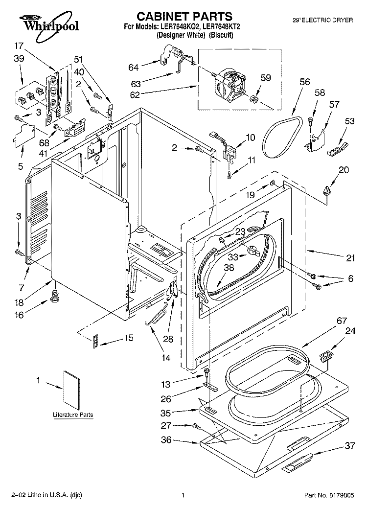 SECTION Diagram and Parts List for LER7648KQ2  Whirlpool Dryer