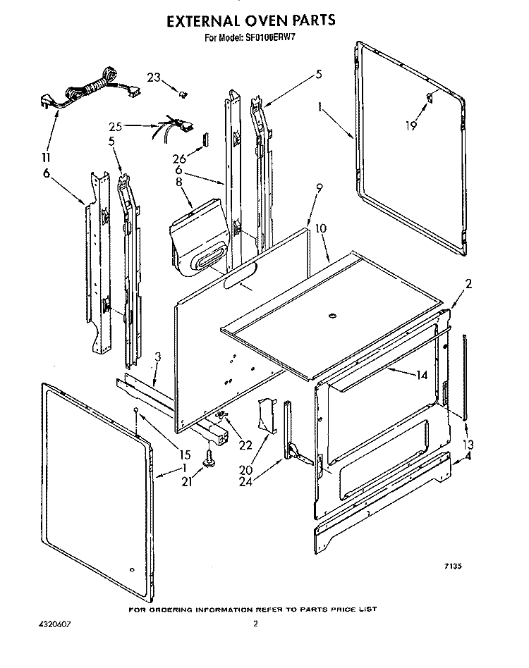 EXTERNAL OVEN Diagram and Parts List for SF0100ERW7  Whirlpool Range