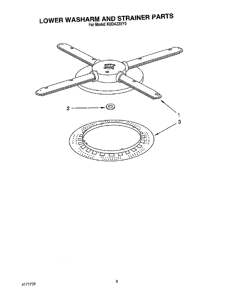 LOWER WASHARM AND STRAINER Diagram and Parts List for KUDA23SY0  KitchenAid Dishwasher