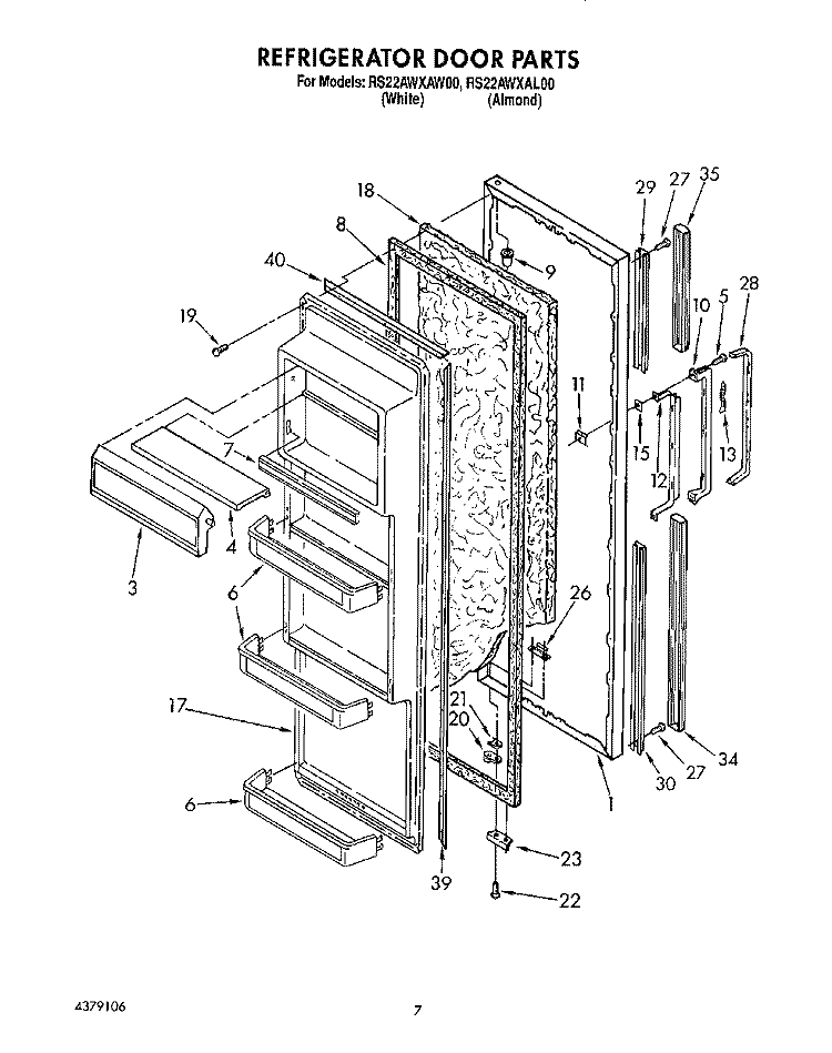 REFRIGERATOR DOOR Diagram and Parts List for RS22AWXAL00  Roper Refrigerator