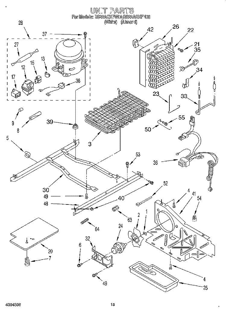 UNIT Diagram and Parts List for RS22AQXFW00  Roper Refrigerator