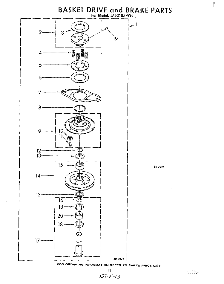BASKET DRIVE AND BRAKE Diagram and Parts List for LA5310XPW0  Whirlpool Washer