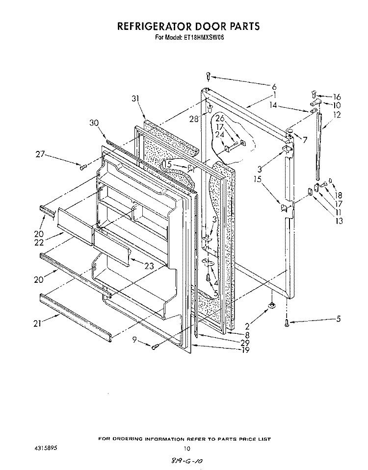 REFRIGERATOR DOOR Diagram and Parts List for ET18HMXSW06  Whirlpool Refrigerator