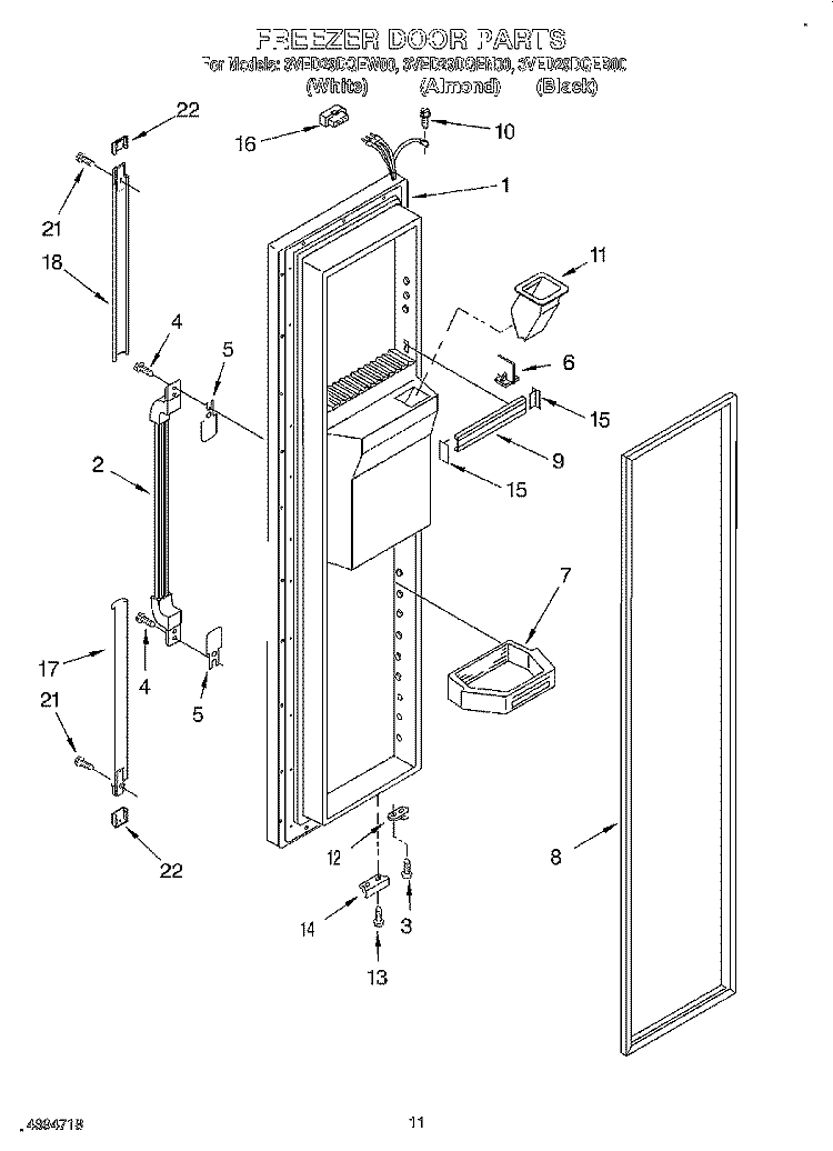 FREEZER DOOR Diagram and Parts List for 3VED29DQEN00  Whirlpool Refrigerator