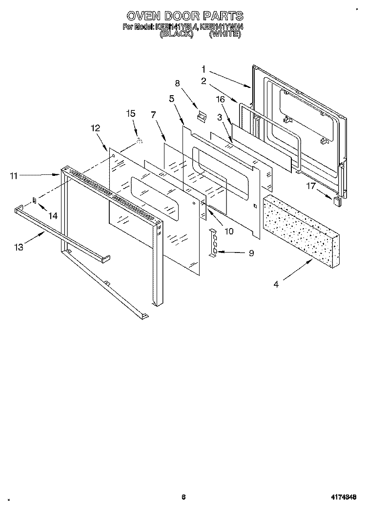 OVEN DOOR Diagram and Parts List for KEBI141YWH4  KitchenAid Wall Oven