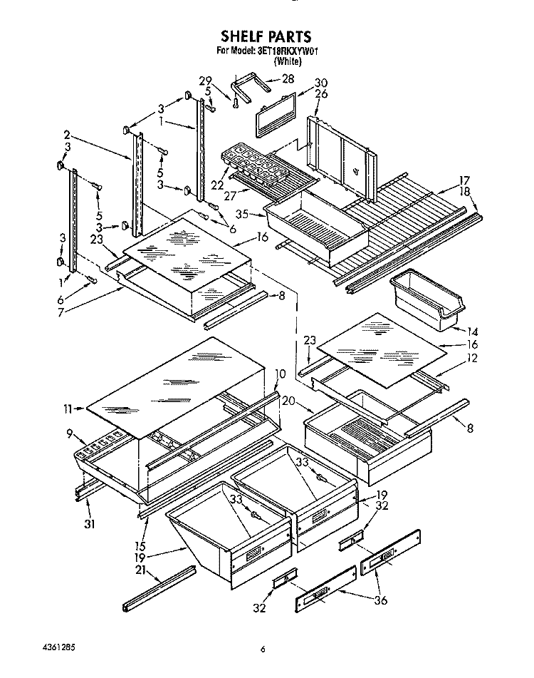 SHELF, LIT/OPTIONAL Diagram and Parts List for 3ET18RKXYW01  Whirlpool Refrigerator