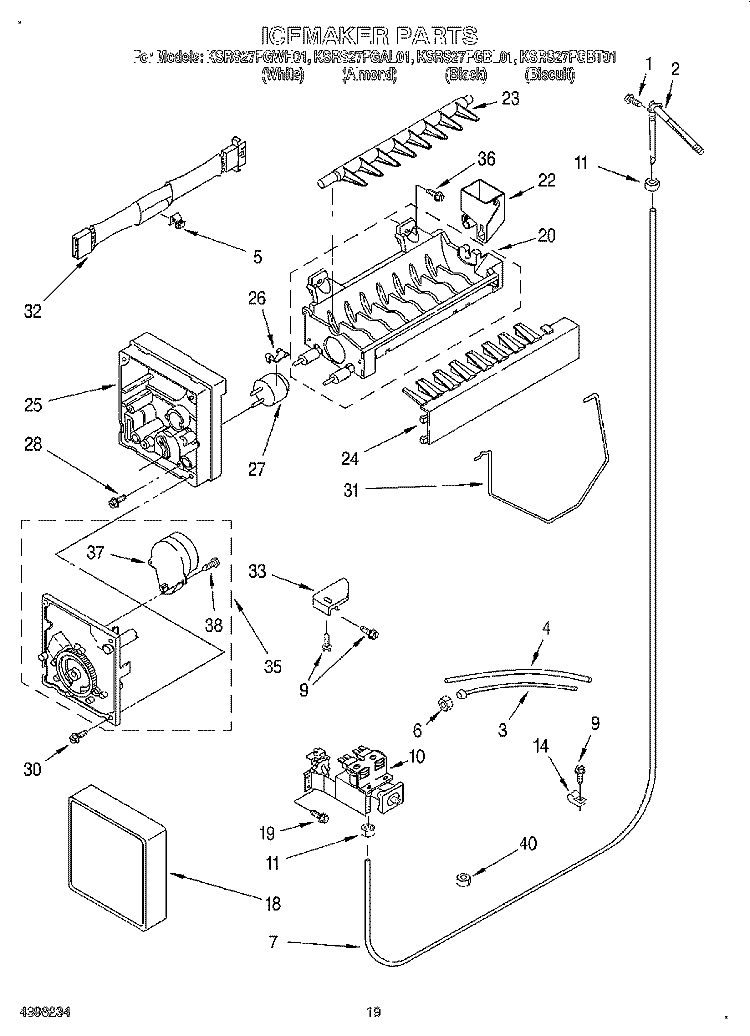 ICEMAKER, OPTIONAL Diagram and Parts List for KSRS27FGBL01  KitchenAid Refrigerator
