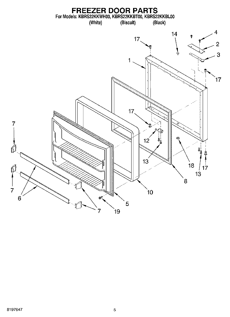 FREEZER DOOR Diagram and Parts List for KBRS22KKBT00  KitchenAid Refrigerator