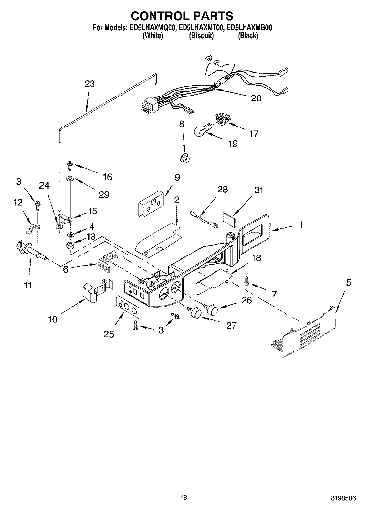 CONTROL PARTS Diagram and Parts List for ED5LHAXMB00  Whirlpool Refrigerator