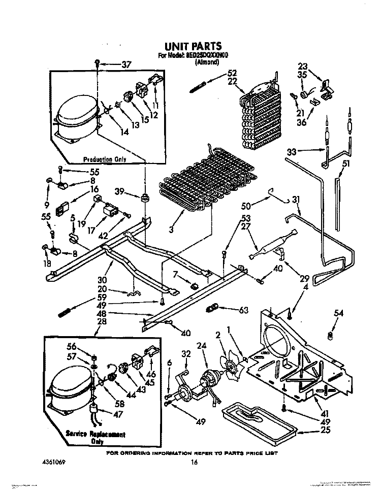 UNIT Diagram and Parts List for 8ED25DQXXN00  Whirlpool Refrigerator