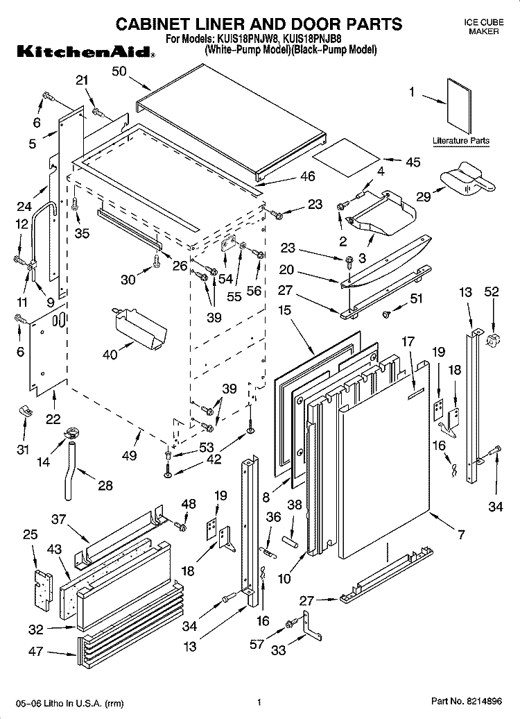 CABINET LINER AND DOOR PARTS Diagram and Parts List for KUIS18PNJW8  KitchenAid Ice Maker