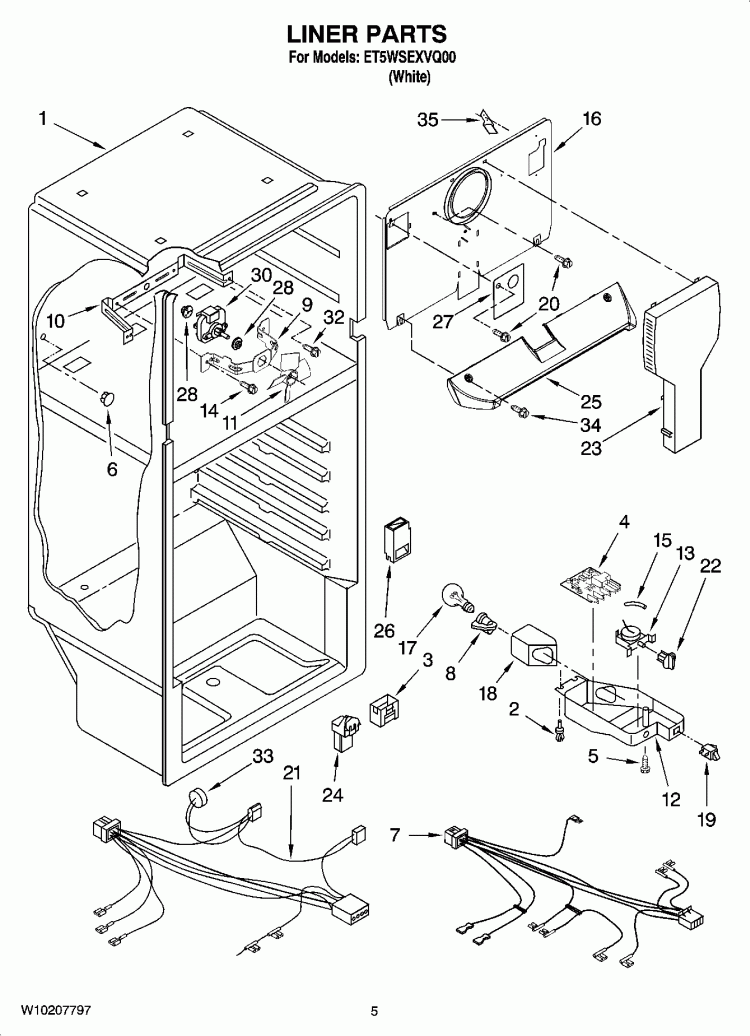 LINER PARTS Diagram and Parts List for ET5WSEXVQ00  Whirlpool Refrigerator