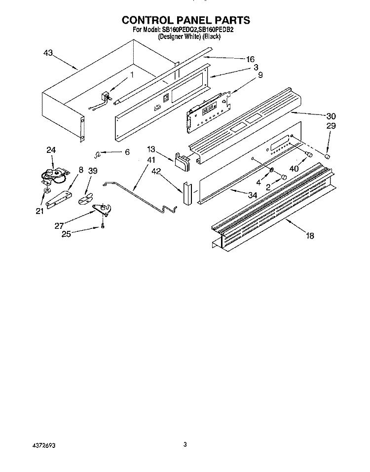 CONTROL PANEL Diagram and Parts List for SB160PEDQ2  Whirlpool Wall Oven