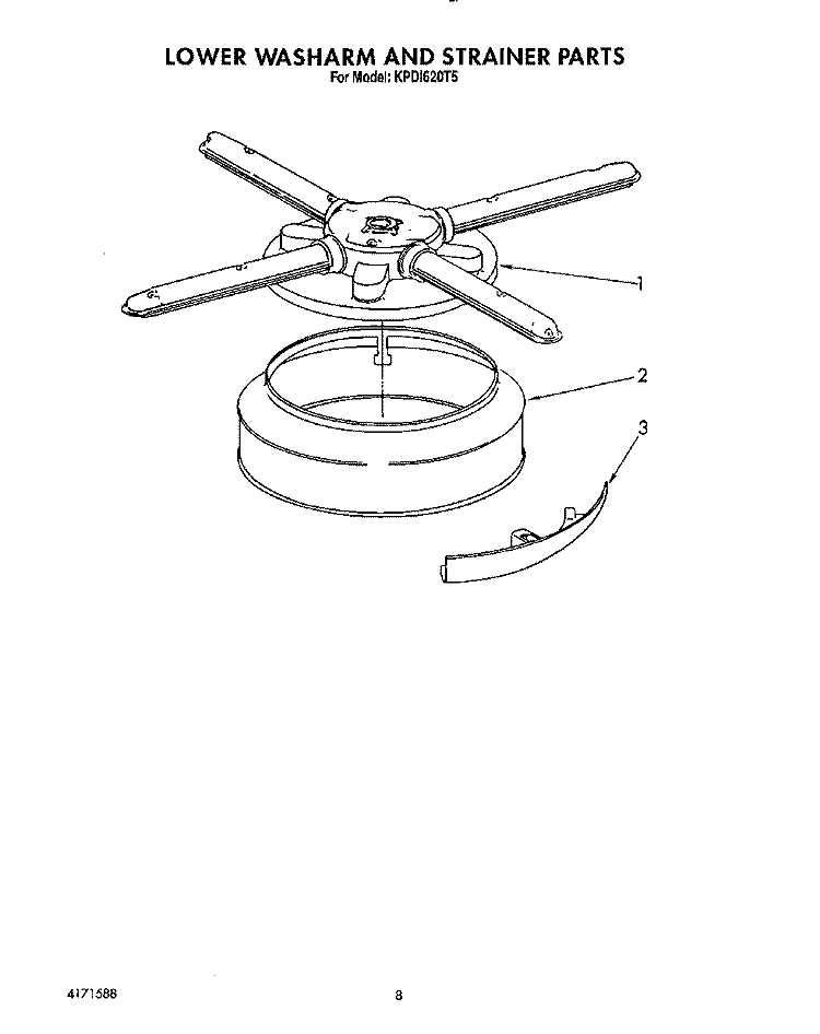 LOWER WASHARM AND STRAINER Diagram and Parts List for KPDI620T5  KitchenAid Dishwasher