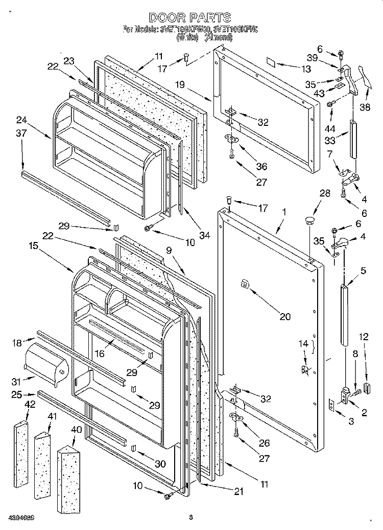 DOOR Diagram and Parts List for 3VET16GKFW00  Whirlpool Refrigerator