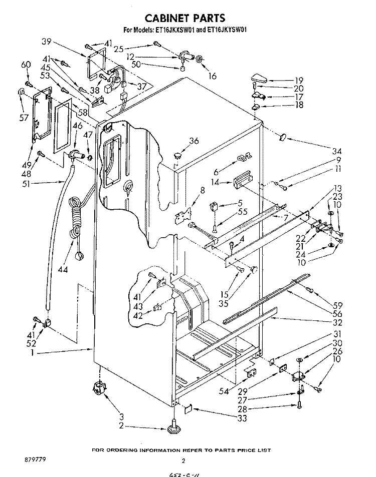 CABINET Diagram and Parts List for ET16JKXSW01  Whirlpool Refrigerator