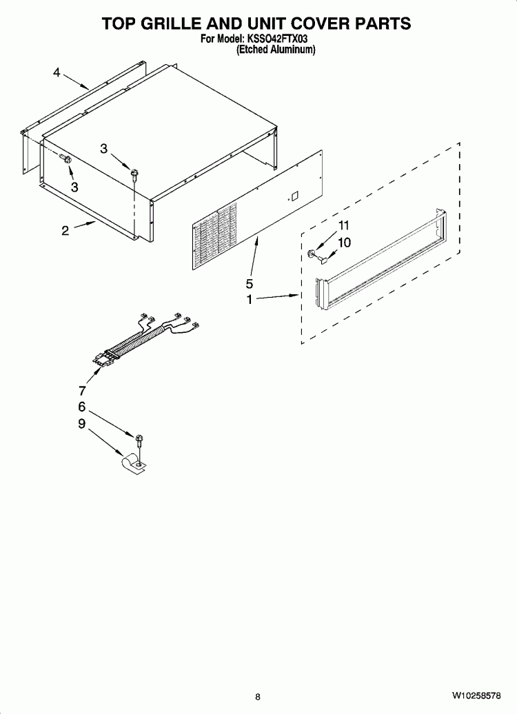 TOP GRILLE AND UNIT COVER PARTS Diagram and Parts List for KSSO42FTX03  KitchenAid Refrigerator