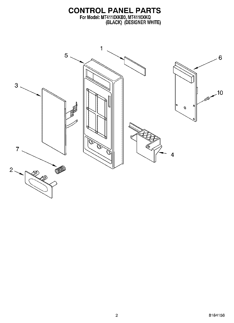 CONTROL PANEL Diagram and Parts List for MT4110XKQ0  Whirlpool Microwave