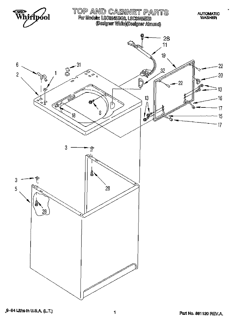 TOP AND CABINET, LIT/OPTIONAL Diagram and Parts List for LSC9245BQ0  Whirlpool Washer