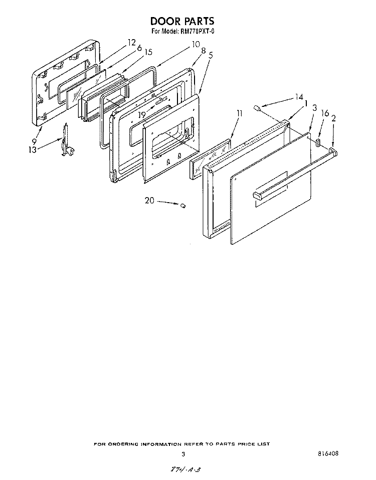 DOOR Diagram and Parts List for RM778PXT0  Whirlpool Microwave Oven Combo