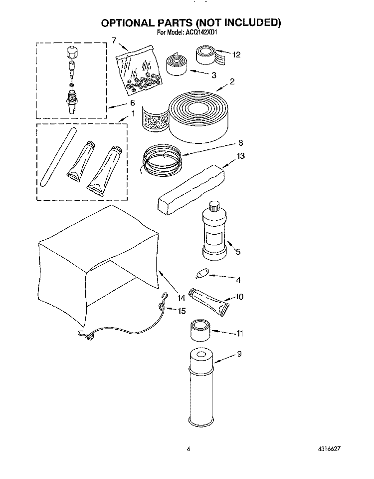OPTIONAL Diagram and Parts List for ACQ142XD1  Whirlpool Air Conditioner