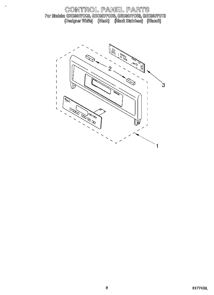 CONTROL PANEL Diagram and Parts List for GBD307PDB3  Whirlpool Wall Oven