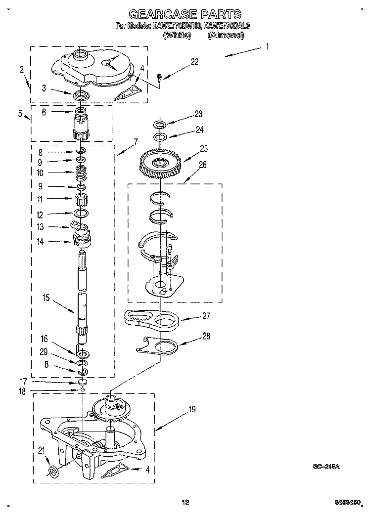GEARCASE Diagram and Parts List for KAWE770BWH0  KitchenAid Washer