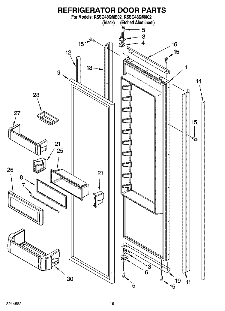 REFRIGERATOR DOOR PARTS Diagram and Parts List for KSSO48QMX02  KitchenAid Refrigerator