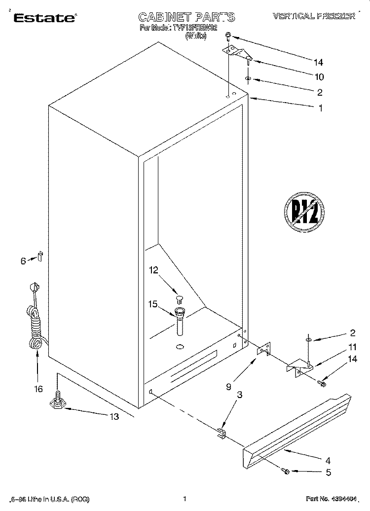 CABINET Diagram and Parts List for TVF15FREW02  Whirlpool Freezer