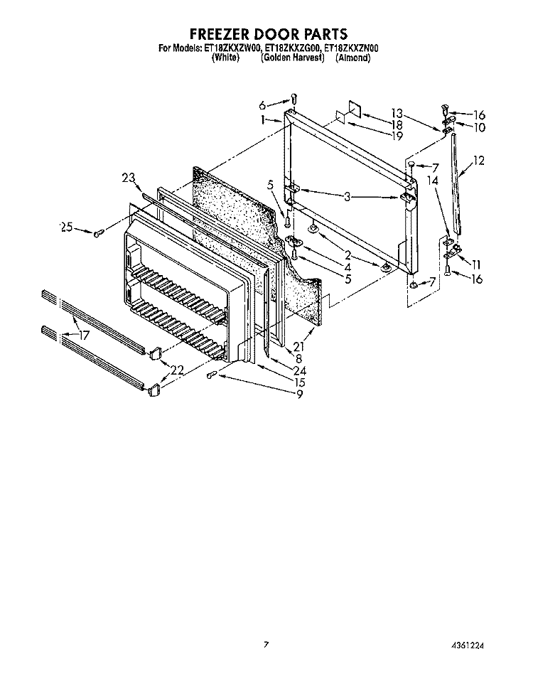 FREEZER DOOR Diagram and Parts List for ET18ZKXZG00  Whirlpool Refrigerator
