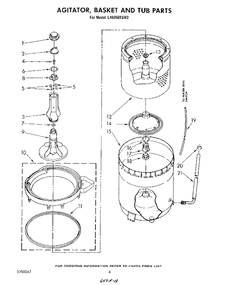 AGITATOR, BASKET AND TUB Diagram and Parts List for LA6058XSW2  Whirlpool Washer