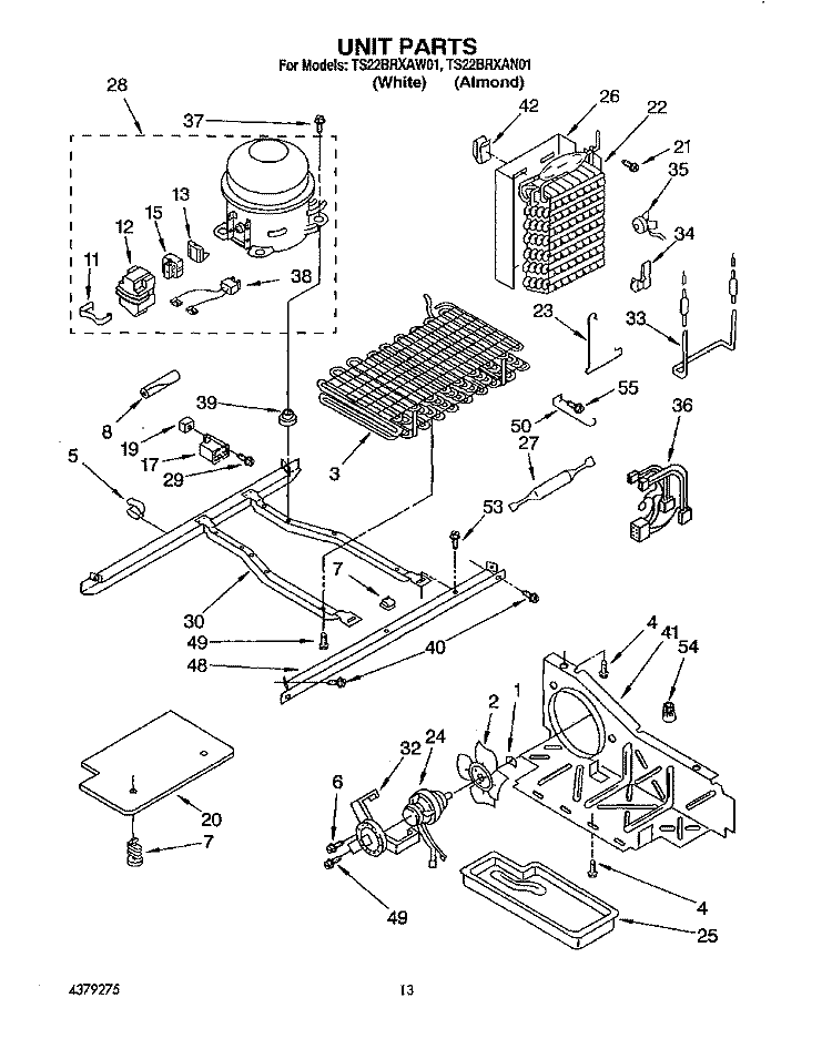 UNIT Diagram and Parts List for TS22BRXAW01  Whirlpool Refrigerator