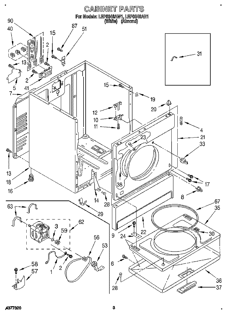 SECTION Diagram and Parts List for LEP6646AW1  Whirlpool Dryer