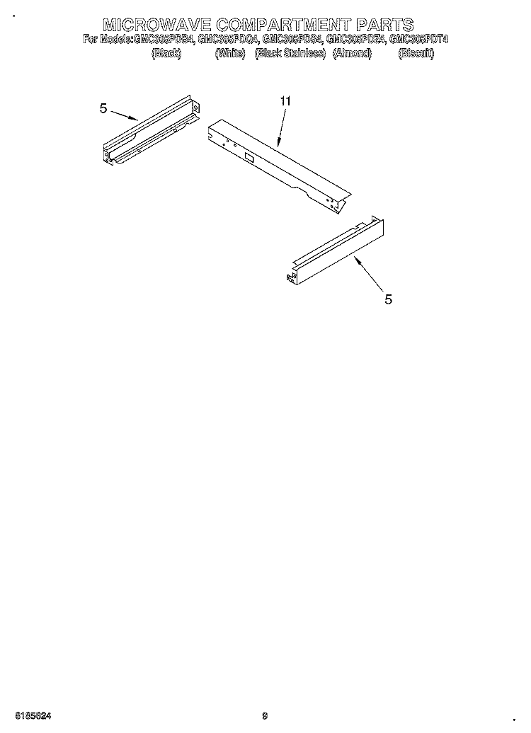 MICROWAVE COMPARTMENT Diagram and Parts List for GMC305PDS4  Whirlpool Microwave Oven Combo