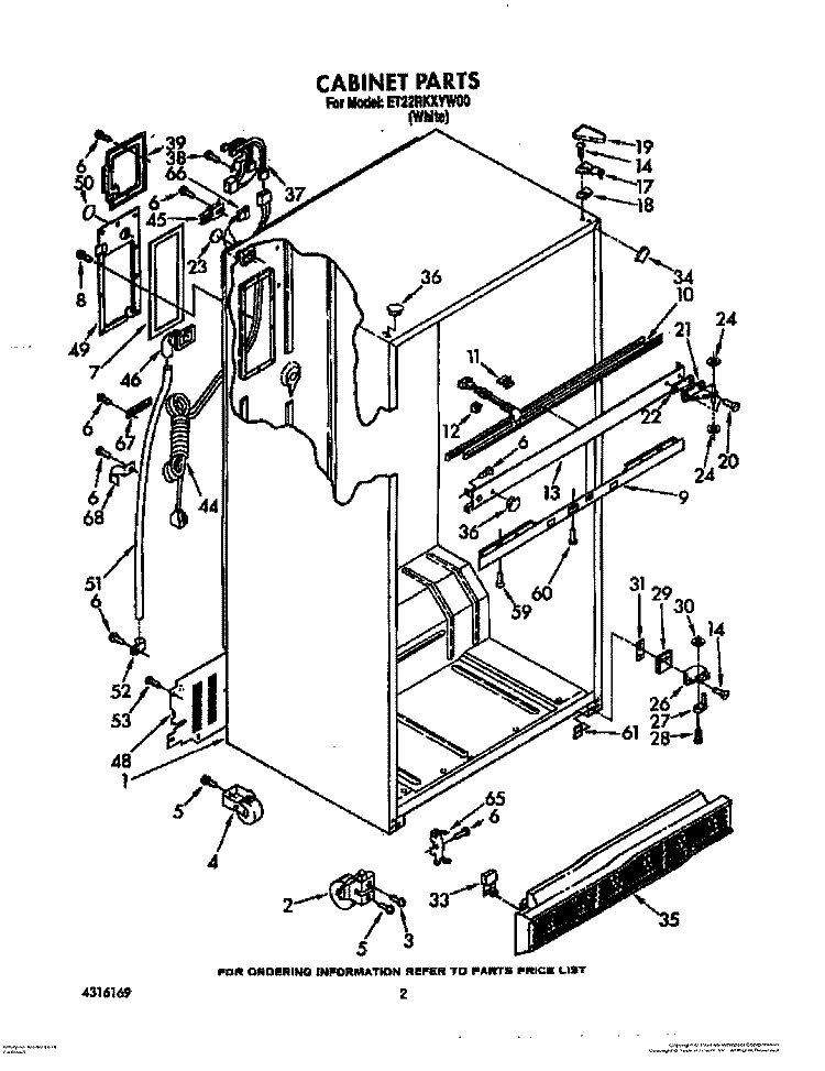 CABINET Diagram and Parts List for ET22RKXYW00  Whirlpool Refrigerator