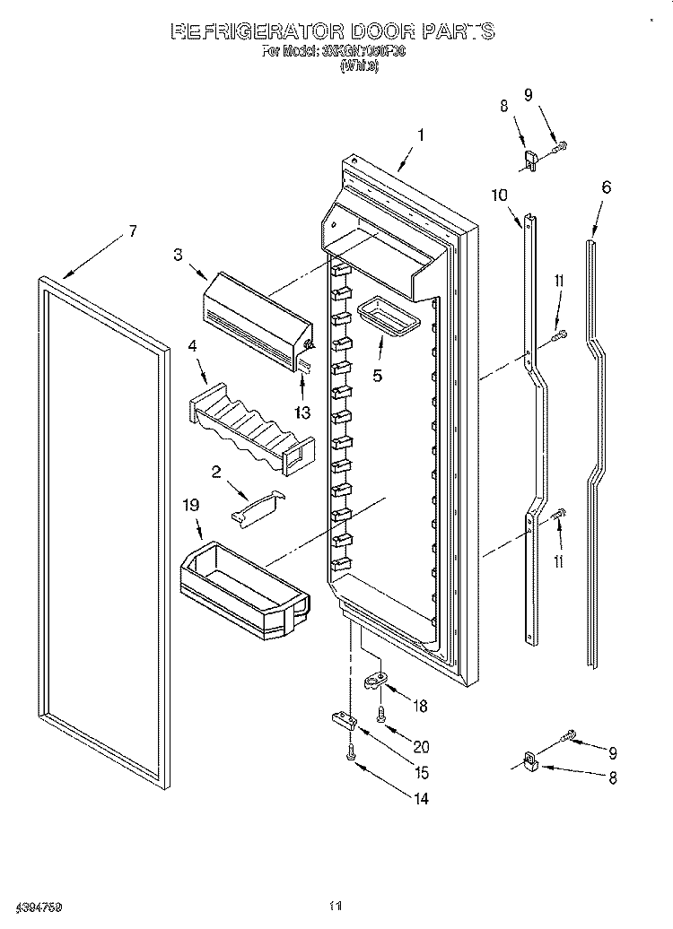 REFRIGERATOR DOOR Diagram and Parts List for 3XKGN7050F00  Whirlpool Refrigerator