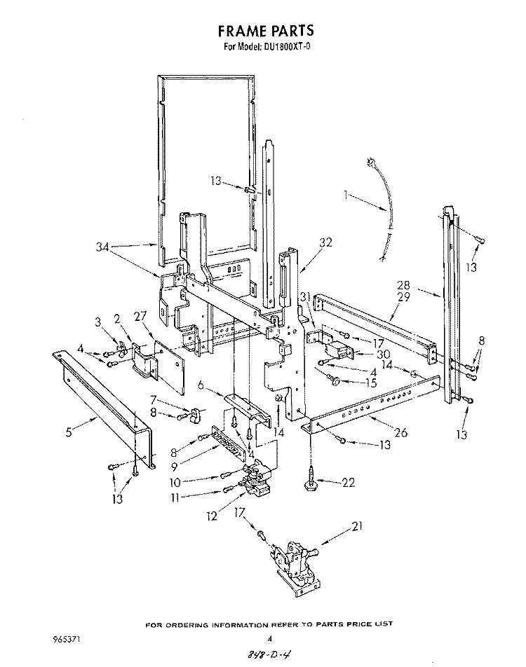 FRAME , LITERATURE AND OPTIONAL Diagram and Parts List for DU1800XT0  Whirlpool Dishwasher