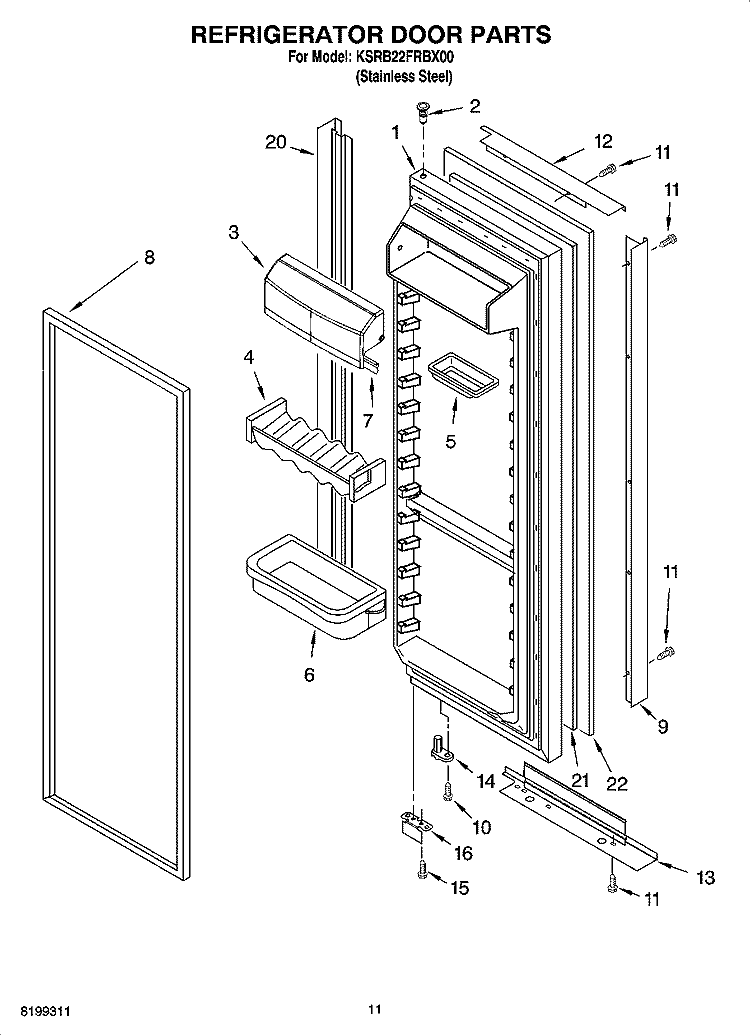 REFRIGERATOR DOOR PARTS Diagram and Parts List for KSRB22FRBX00  KitchenAid Refrigerator