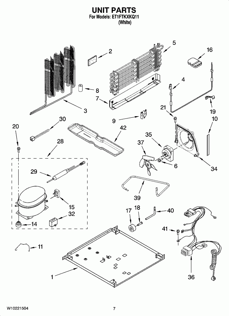 UNIT PARTS Diagram and Parts List for ET1FTKXKQ11  Whirlpool Refrigerator