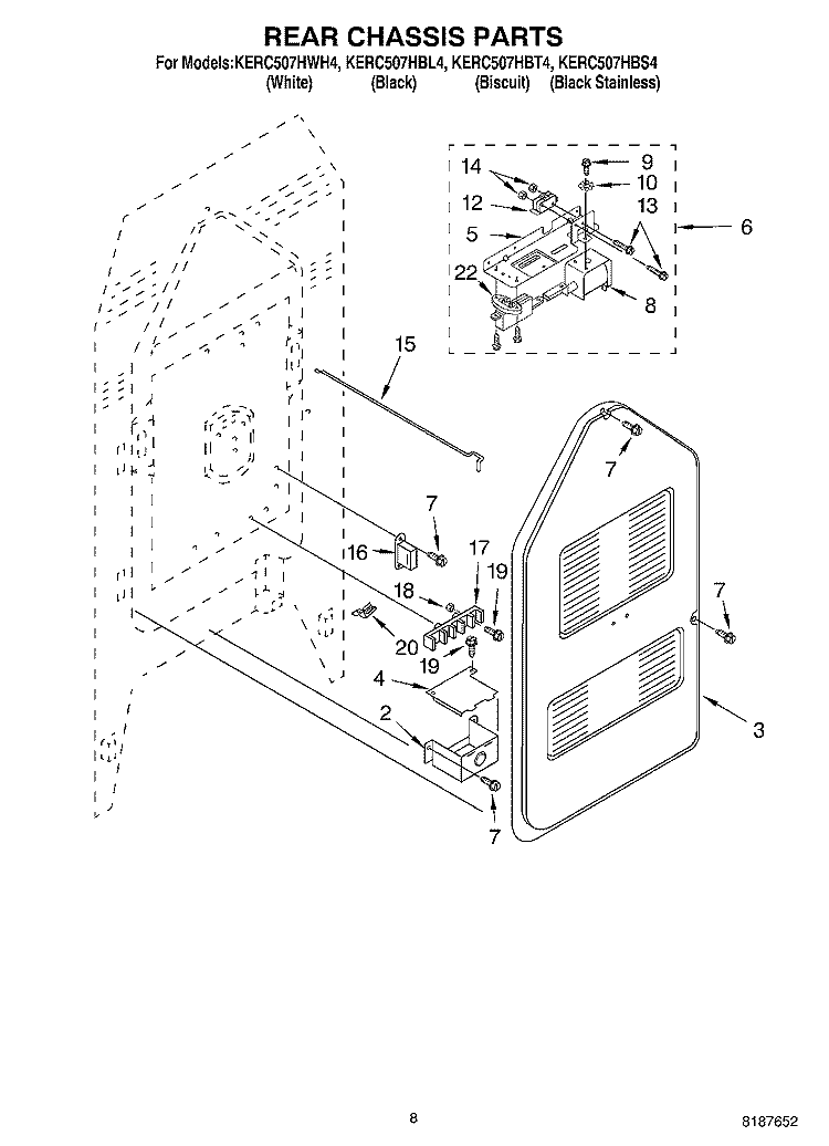 REAR CHASSIS Diagram and Parts List for KERC507HBS4  KitchenAid Range