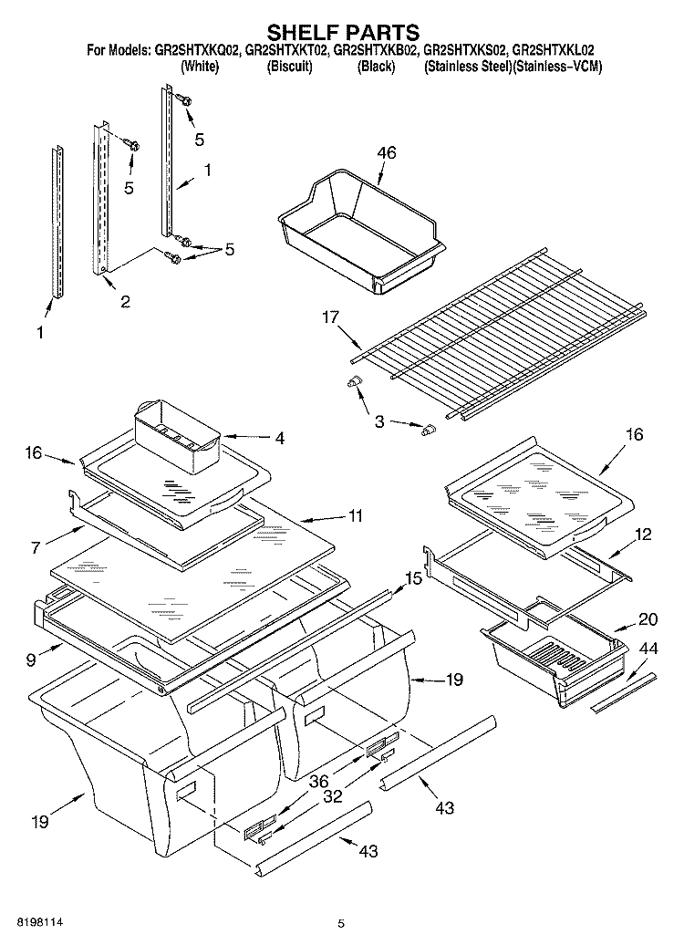 SHELF Diagram and Parts List for GR2SHTXKL02  Whirlpool Refrigerator