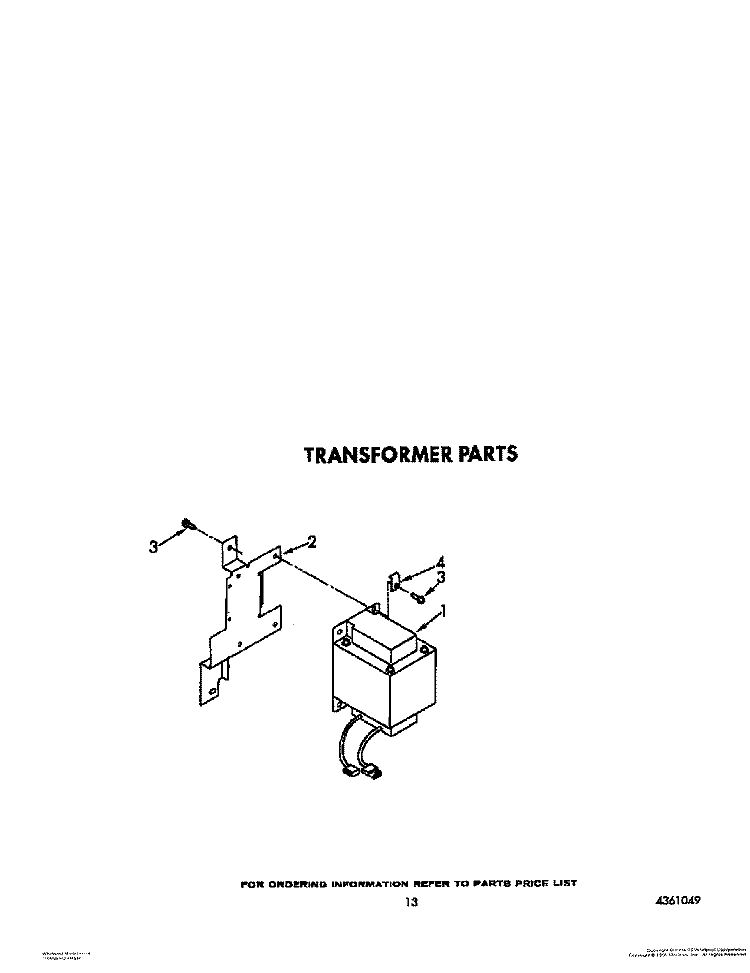 TRANSFORMER Diagram and Parts List for 4ED25PWXWN01  Whirlpool Refrigerator