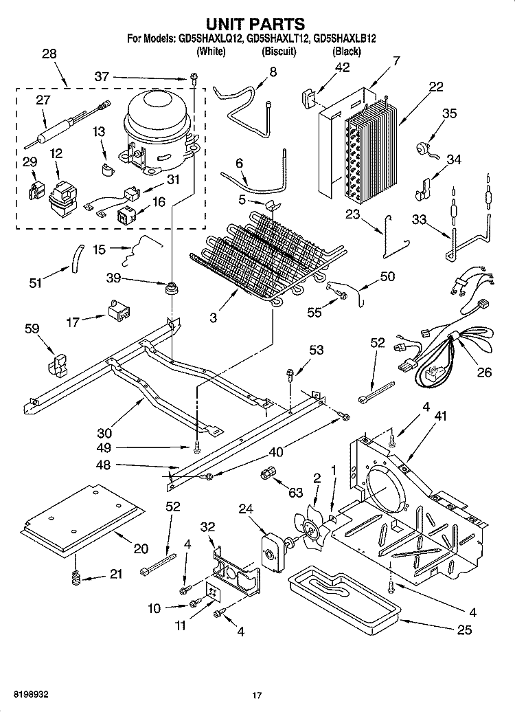UNIT PARTS Diagram and Parts List for GD5SHAXLT12  Whirlpool Refrigerator