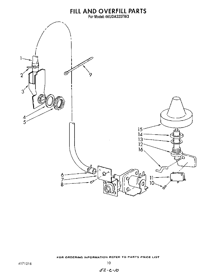 FILL AND OVERFILL Diagram and Parts List for 4KUDA220TW3  KitchenAid Dishwasher