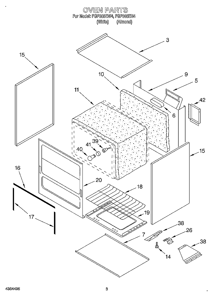 OVEN Diagram and Parts List for FGP305EN4  Roper Range