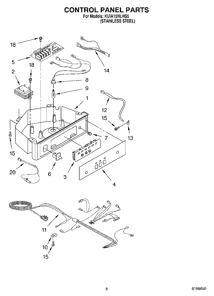 CONTROL PANEL PARTS Diagram and Parts List for KUIA15NLHS5  KitchenAid Ice Maker