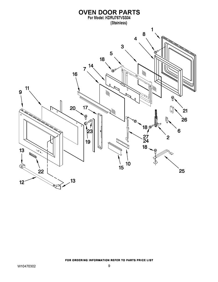 OVEN DOOR PARTS Diagram and Parts List for KDRU767VSS04  KitchenAid Range